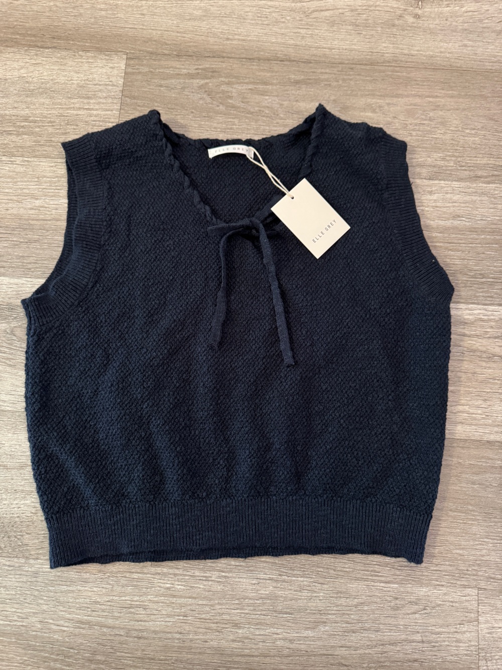 Elle Grey Sleeveless Tie Neck Knit Top